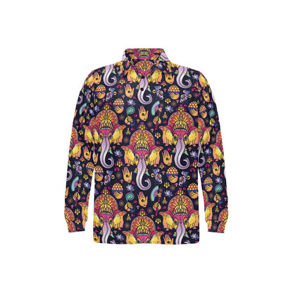 Ganesha Indian Pattern Print Design 03 Long Sleeve Polo Shirt For Men's