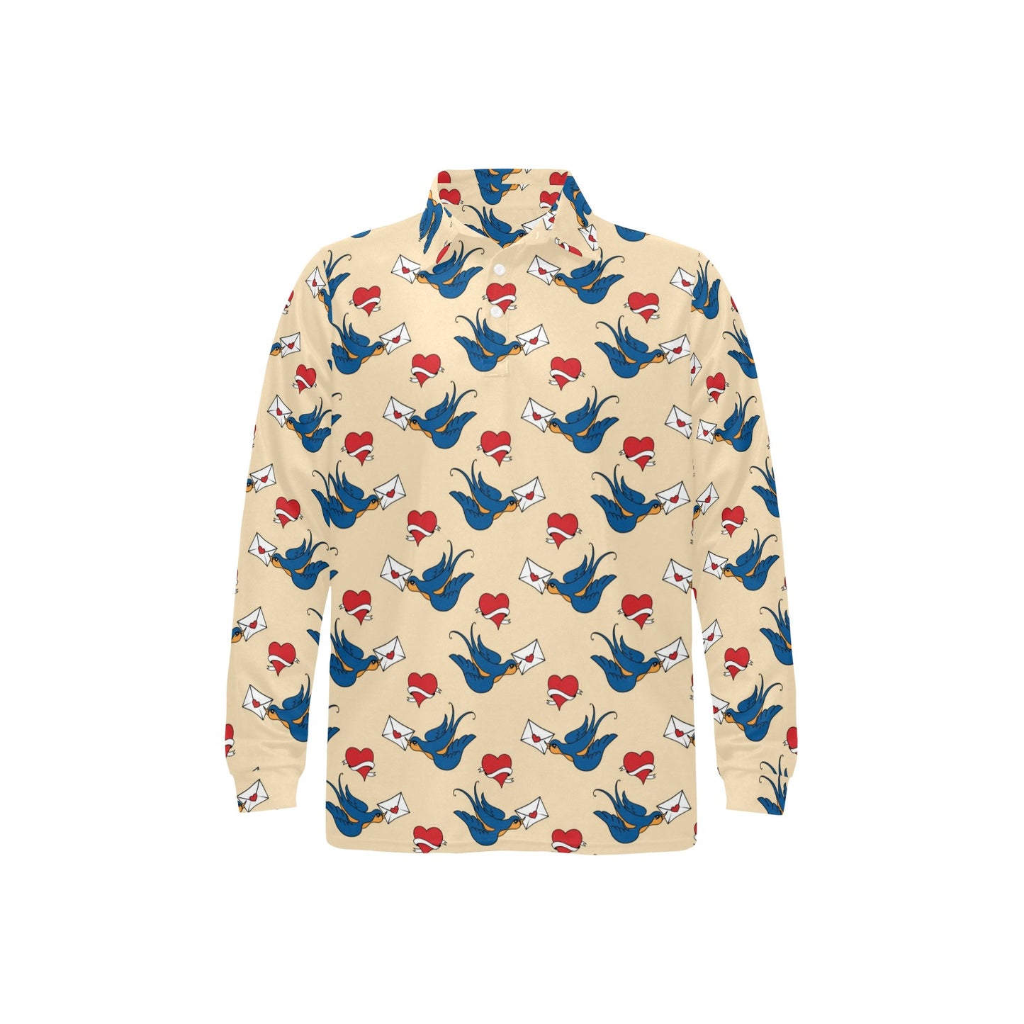 Swallow Bird Pattern Print Design 05 Long Sleeve Polo Shirt For Men's