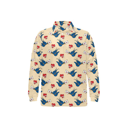 Swallow Bird Pattern Print Design 05 Long Sleeve Polo Shirt For Men's
