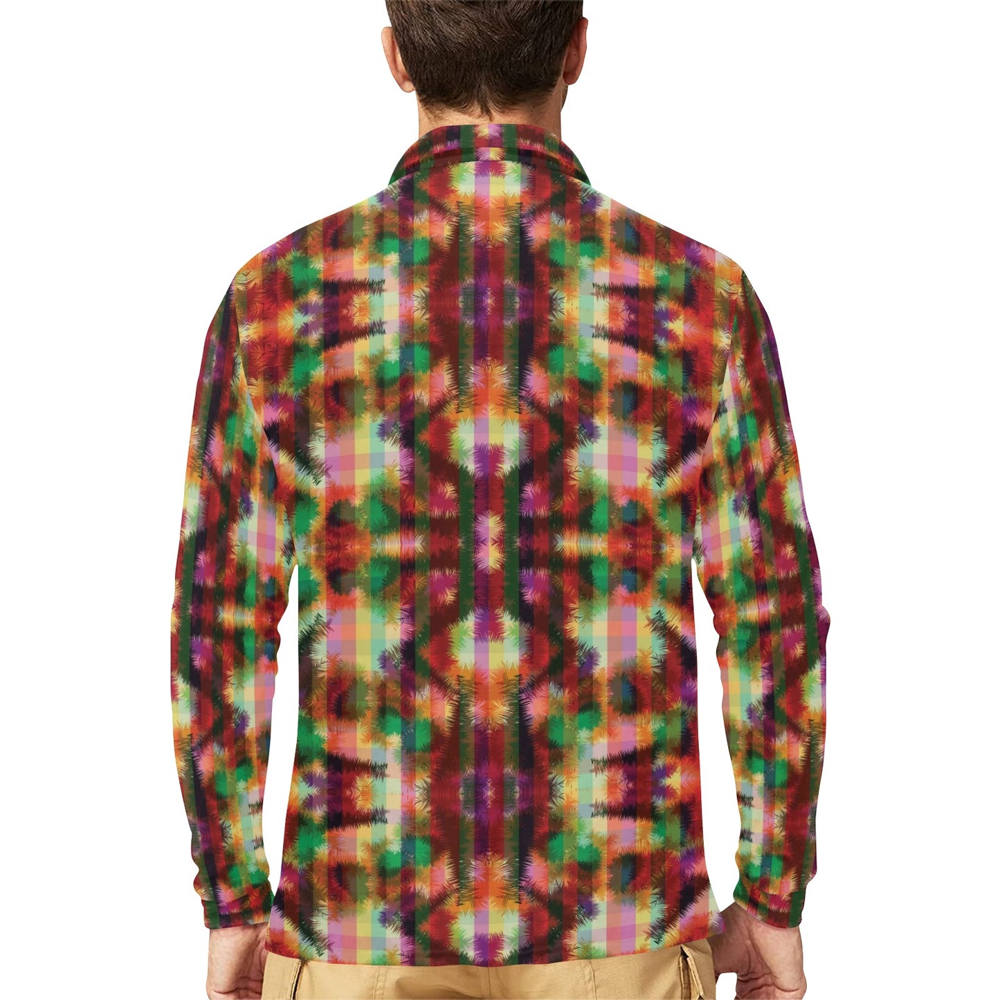 Tie Dye Print Design LKS301 Long Sleeve Polo Shirt For Men's