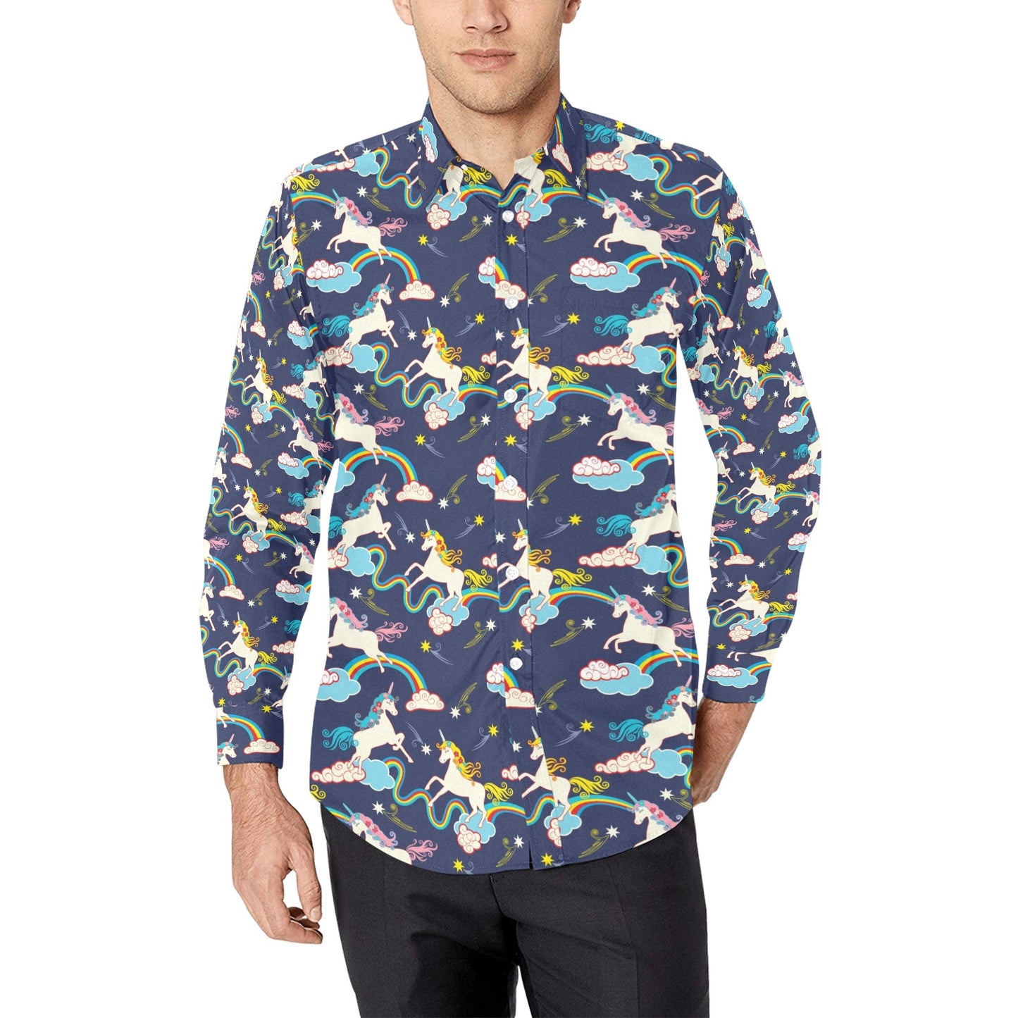 Unicorn Print Design LKS304 Men's Long Sleeve Dress Shirt