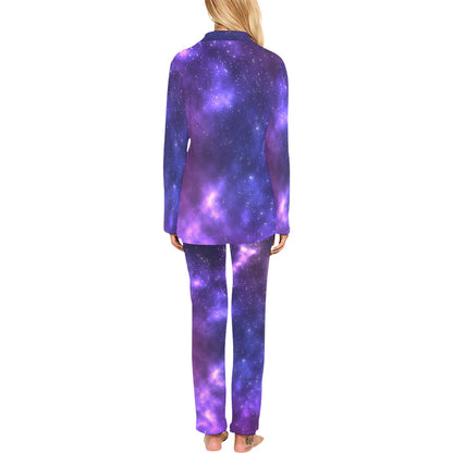 Celestial Purple Blue Galaxy Women's Long Pajama Set