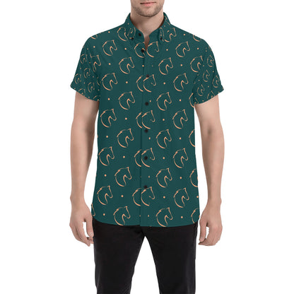 Horse Head Print Design LKS302 Men Short Sleeve Button Up Shirt