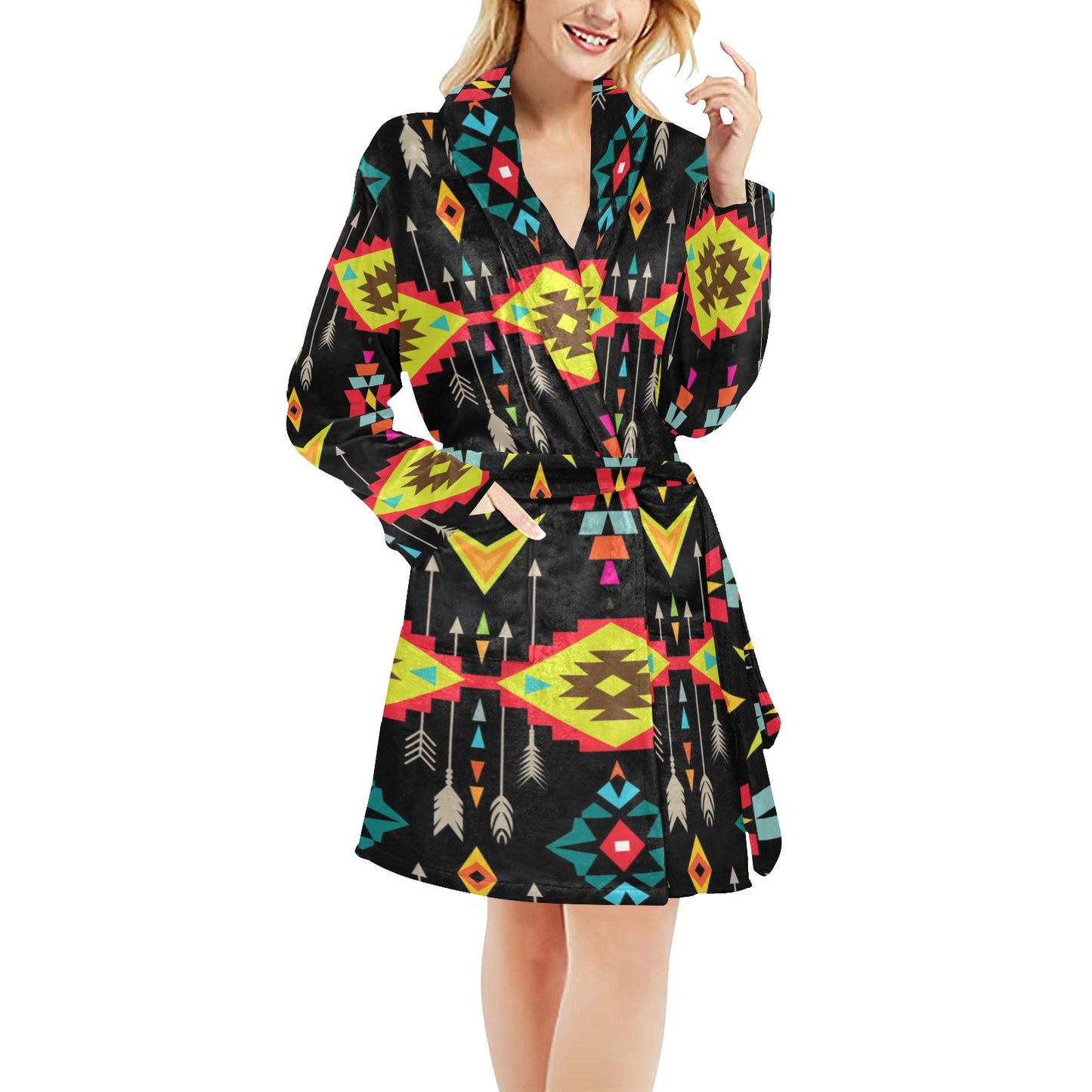 Native Pattern Print Design A05 Women's Fleece Robe