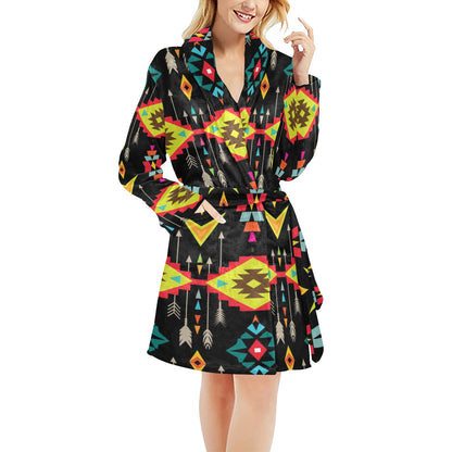 Native Pattern Print Design A05 Women's Fleece Robe
