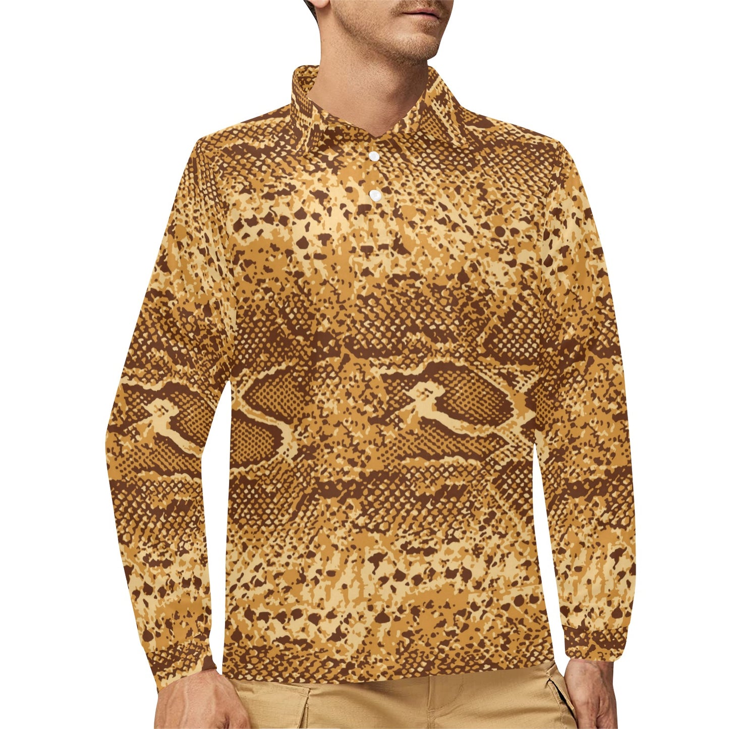 Python Brown Pattern Print Design A03 Long Sleeve Polo Shirt For Men's