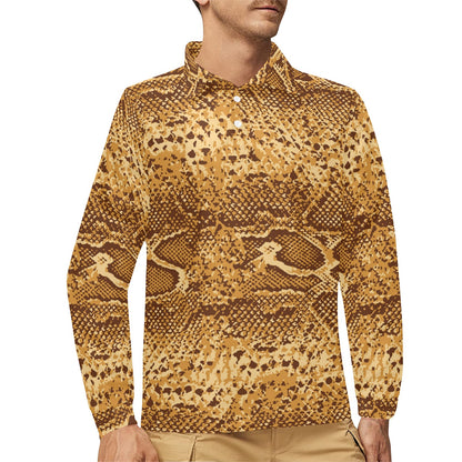 Python Brown Pattern Print Design A03 Long Sleeve Polo Shirt For Men's