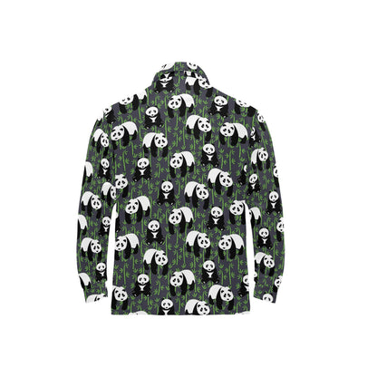 Panda Bear Bamboo Themed Print Long Sleeve Polo Shirt For Men's