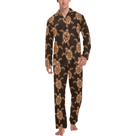 Tribal Sea Turtle Pattern Print Design T09 Men's Long Pajama Set
