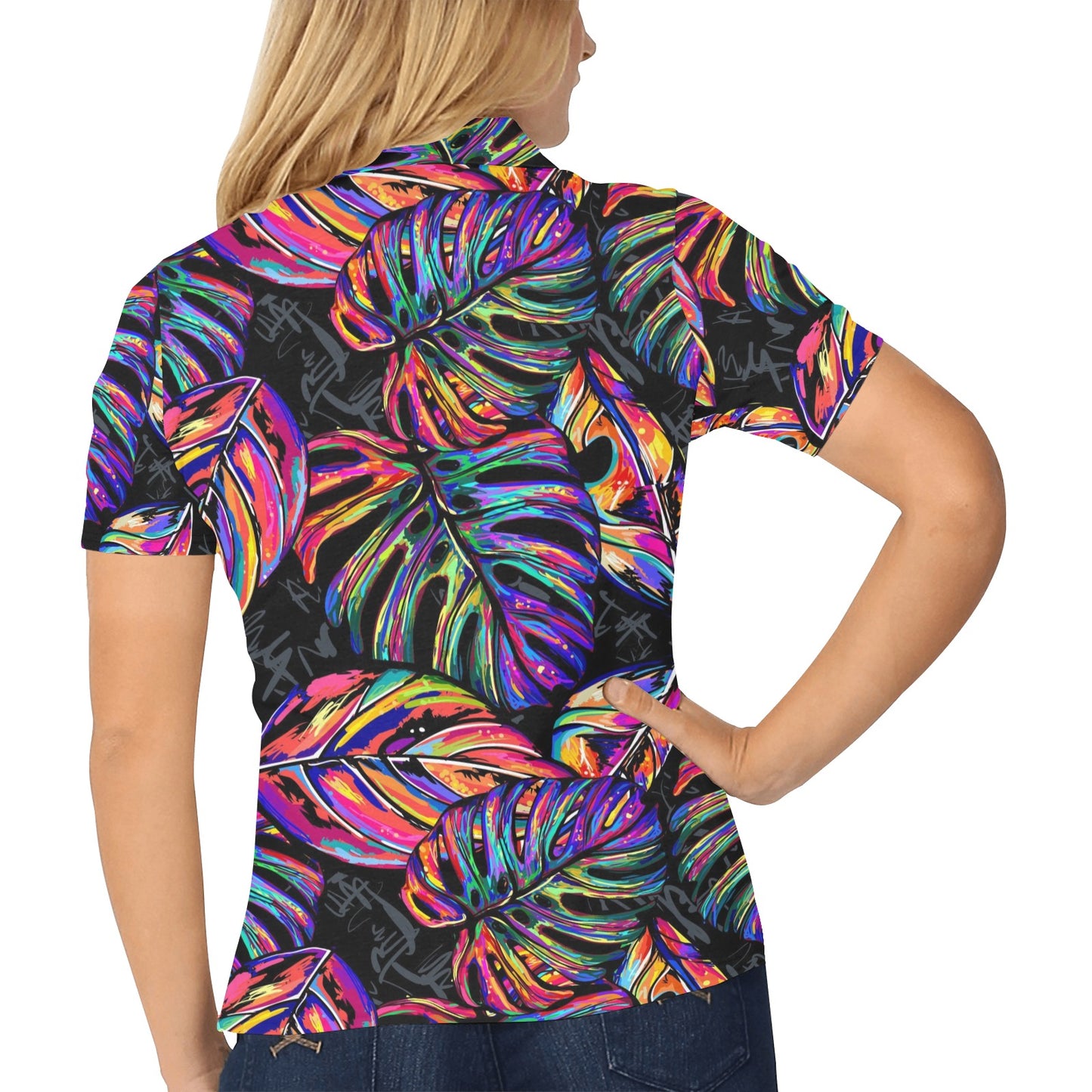 Neon Color Tropical Palm Leaves Women's Polo Shirt