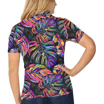 Neon Color Tropical Palm Leaves Women's Polo Shirt