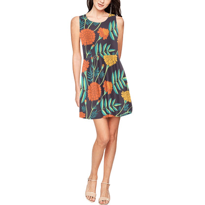 Marigold Pattern Print Design MR01 Sleeveless Dress
