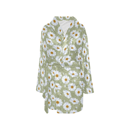 Daisy Yellow Print Pattern Women's Fleece Robe