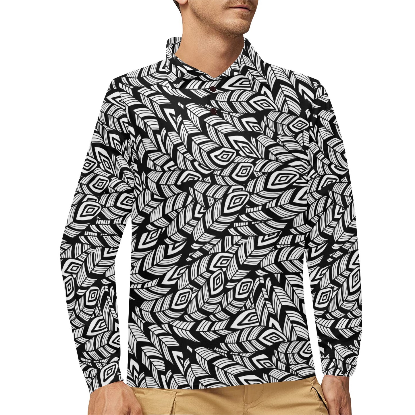 Tribal Pattern Print Design LKS302 Long Sleeve Polo Shirt For Men's