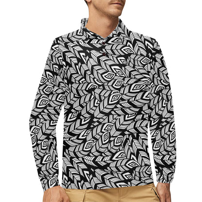 Tribal Pattern Print Design LKS302 Long Sleeve Polo Shirt For Men's