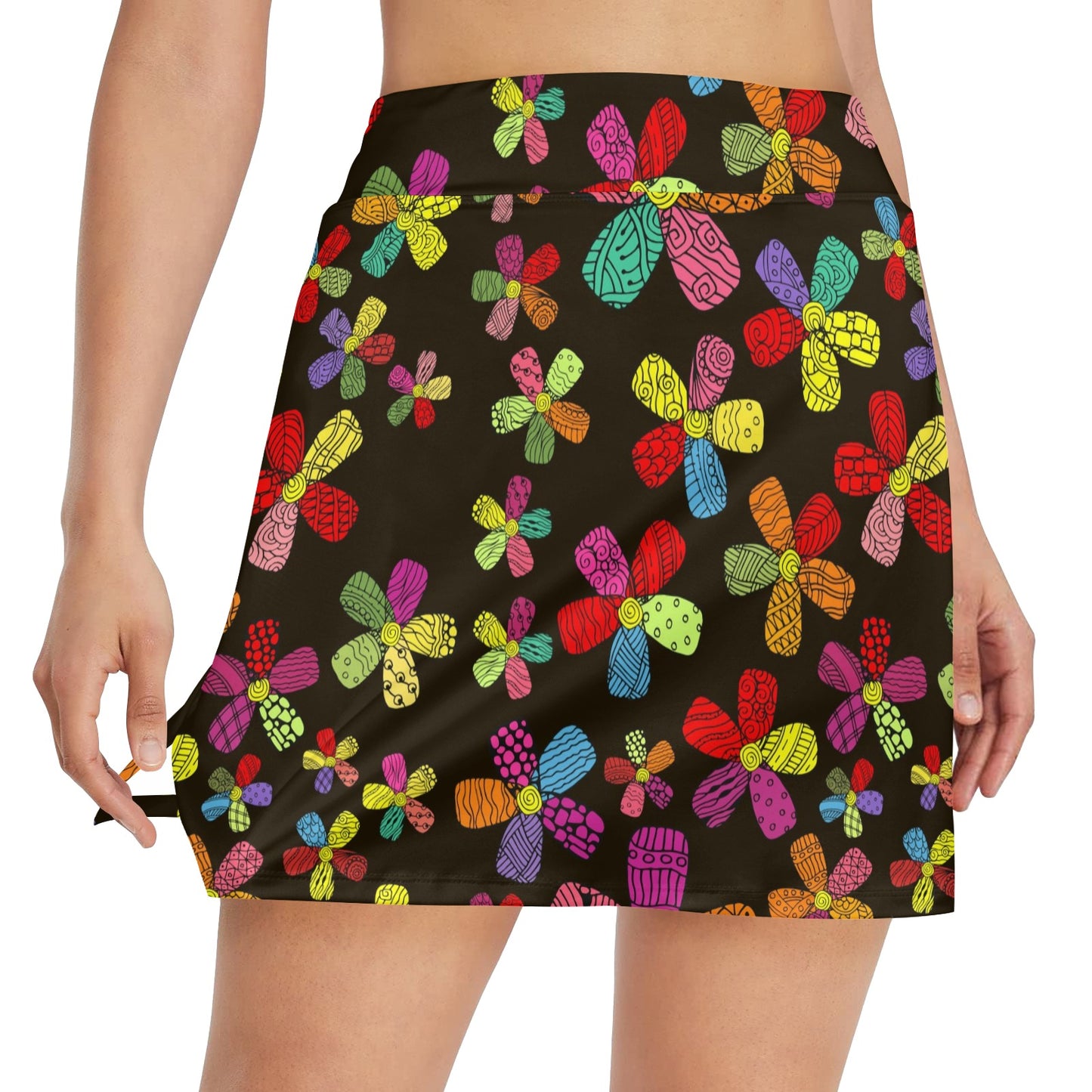 Flower Power Colorful Print Pattern 17" Golf & Pickleball Skort with Pockets