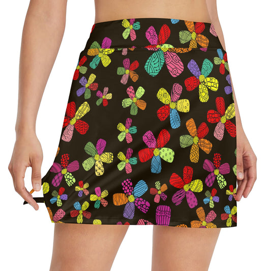Flower Power Colorful Print Pattern 17" Golf & Pickleball Skort with Pockets