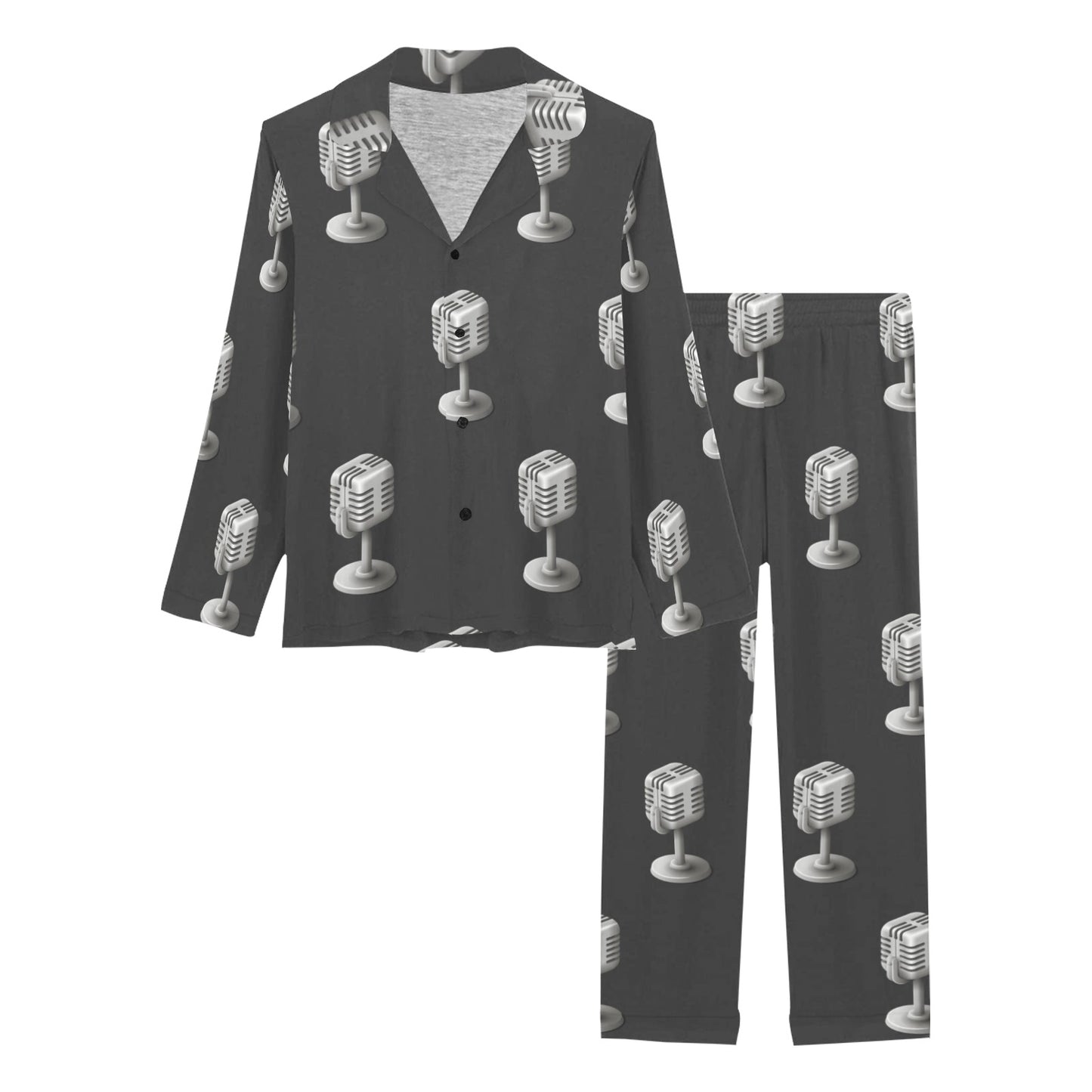 Microphone Vintage Pattern Print Design 01 Women's Long Pajama Set