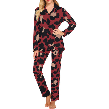 Cheetah Red Print Pattern Women's Long Pajama Set
