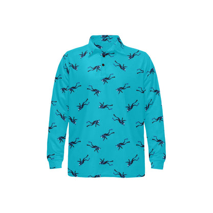 Scuba Driver Print Design LKS304 Long Sleeve Polo Shirt For Men's