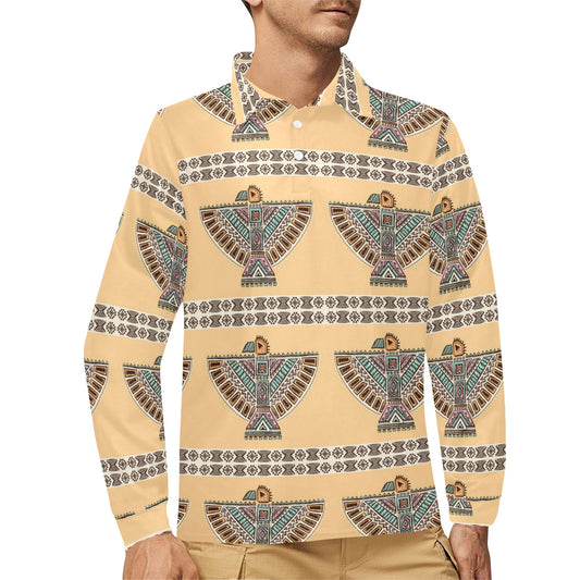 Native American Eagle Pattern Long Sleeve Polo Shirt For Men's