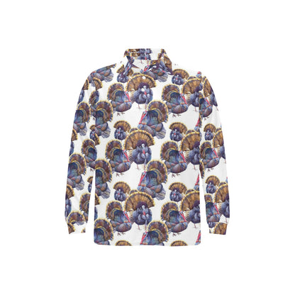 Turkey Pattern Print Design 01 Long Sleeve Polo Shirt For Men's