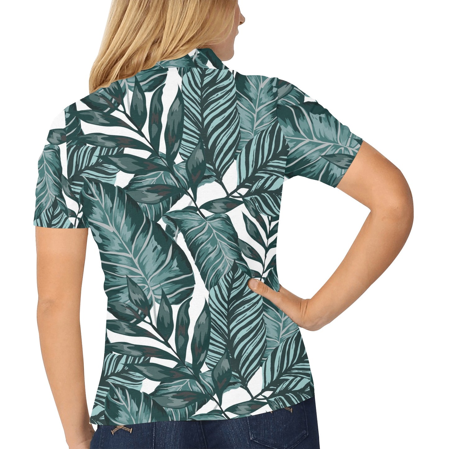 Tropical Palm Leaves Pattern Women's Polo Shirt