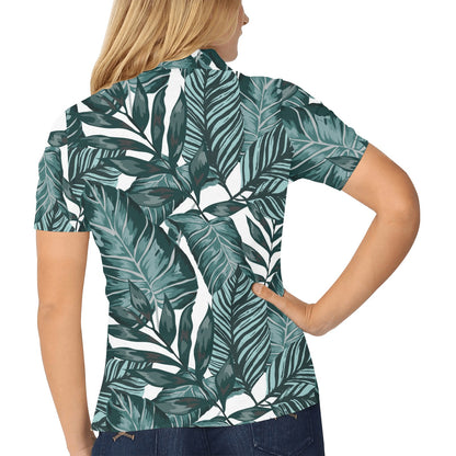 Tropical Palm Leaves Pattern Women's Polo Shirt