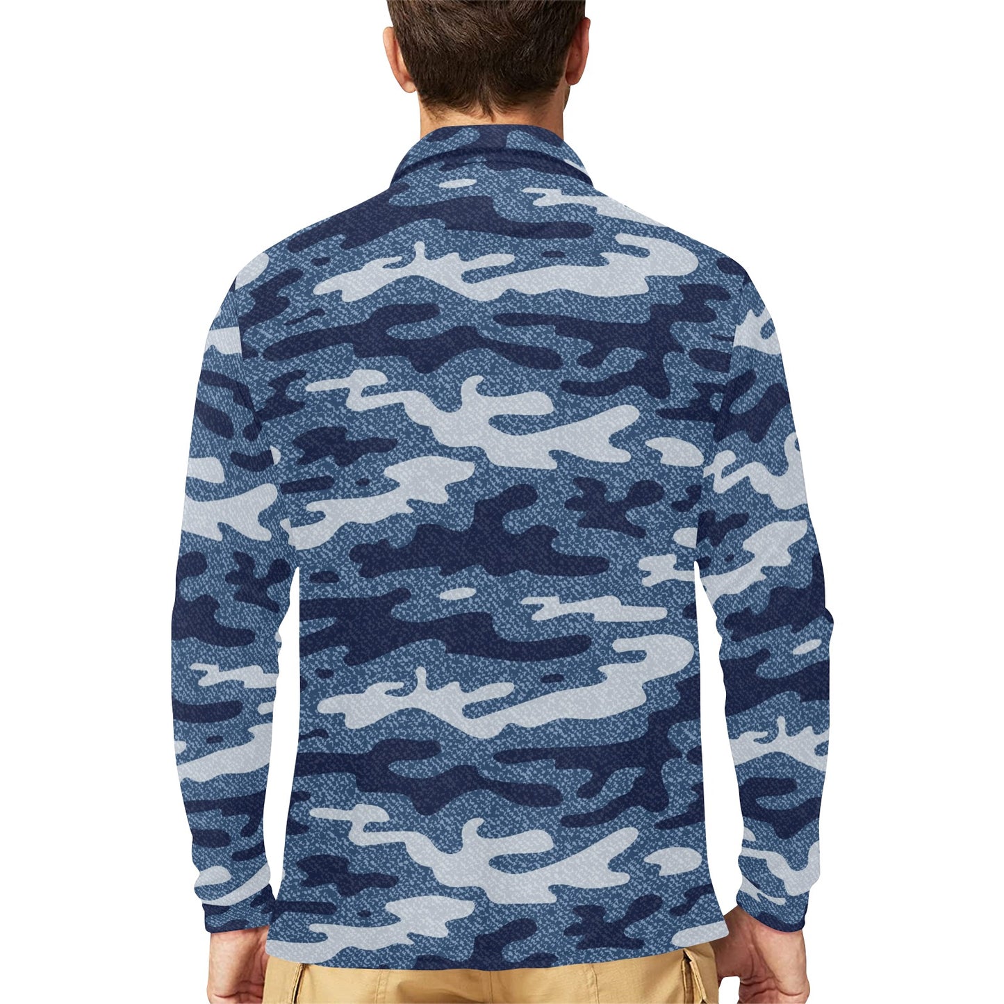 Jean Camouflage Pattern Print Design 05 Long Sleeve Polo Shirt For Men's