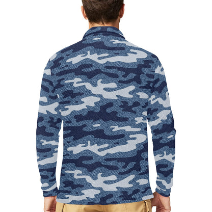 Jean Camouflage Pattern Print Design 05 Long Sleeve Polo Shirt For Men's