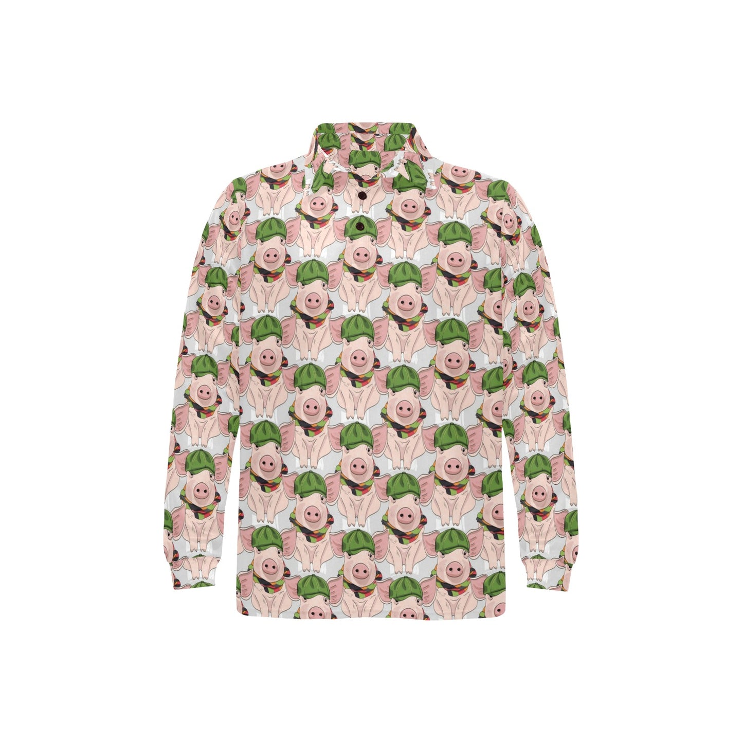 Pig Print Design LKS403 Long Sleeve Polo Shirt For Men's