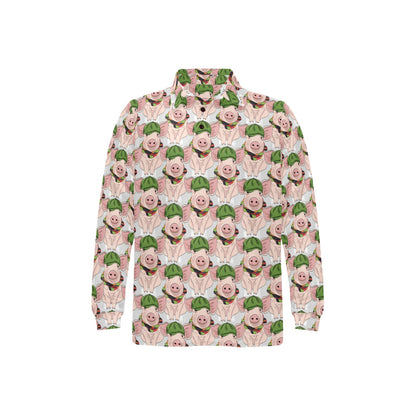 Pig Print Design LKS403 Long Sleeve Polo Shirt For Men's