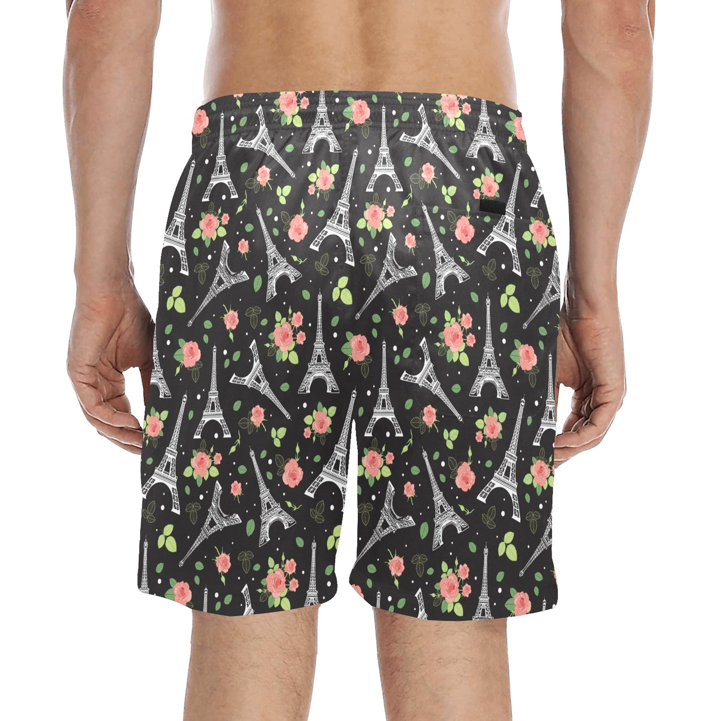 Eiffel Tower Rose Print Men's Swim Trunks Beach Shorts