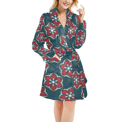 Poinsettia Pattern Print Design A03 Women's Fleece Robe