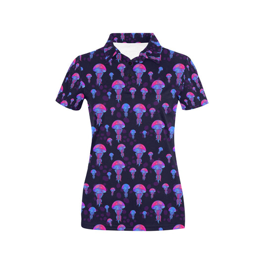 Jellyfish Neon Print Women's Polo Shirt