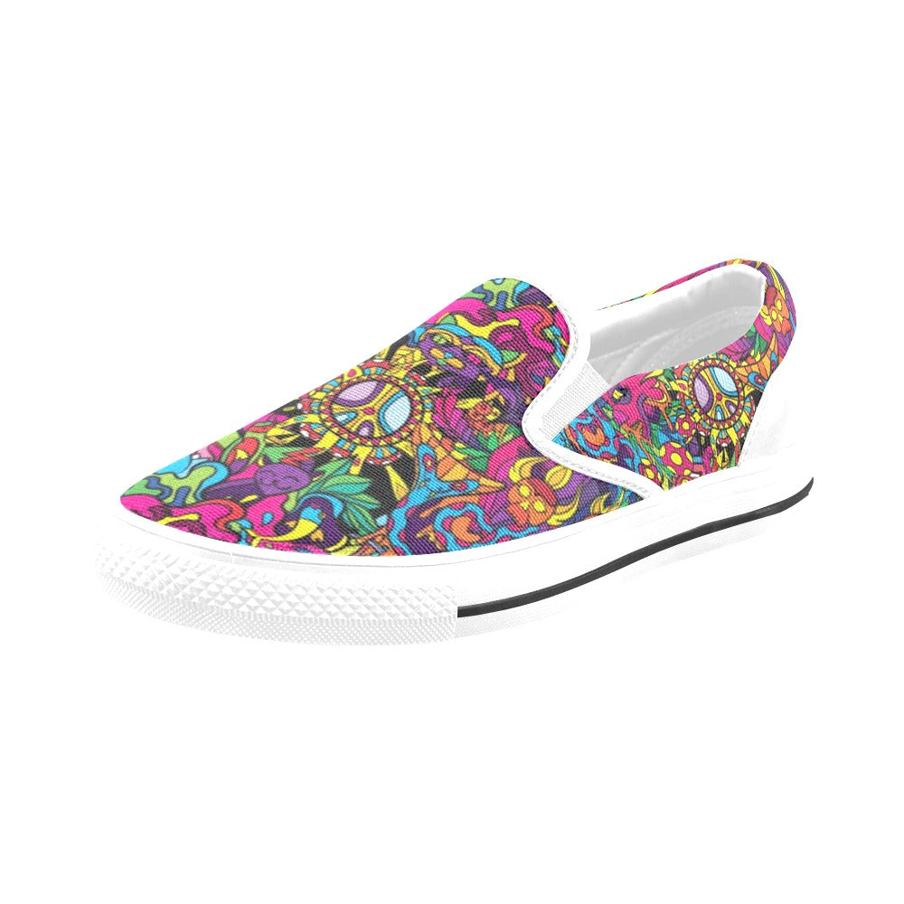 Trippy Print Design LKS304 White Slip Ons Canvas Women's Shoes