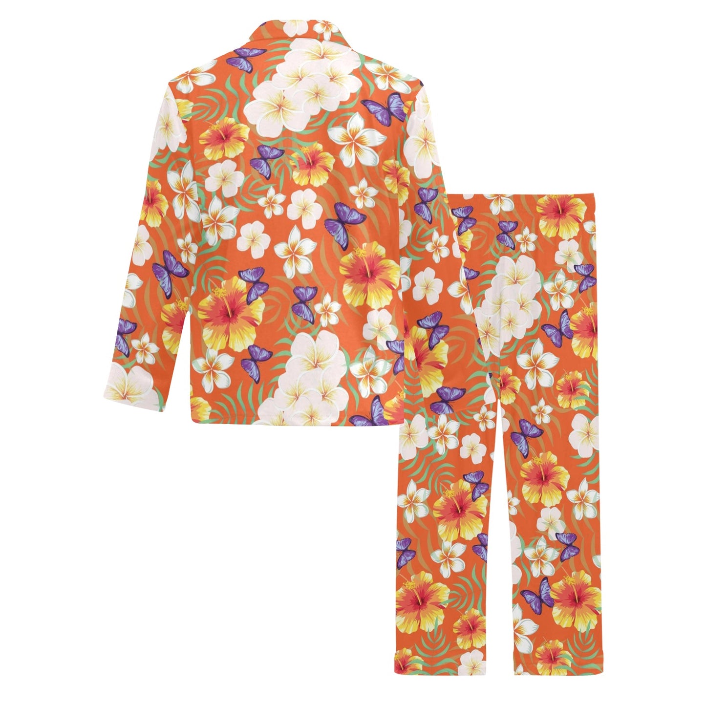 Tropical Flower Pattern Print Design TF027 Men's Long Pajama Set