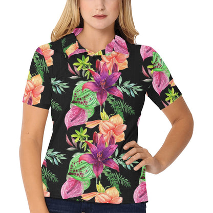 Amaryllis Pattern Print Design AL09 Women's Polo Shirt