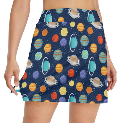 Planet With Star Print Design LKS303 17" Golf & Pickleball Skort with Pockets
