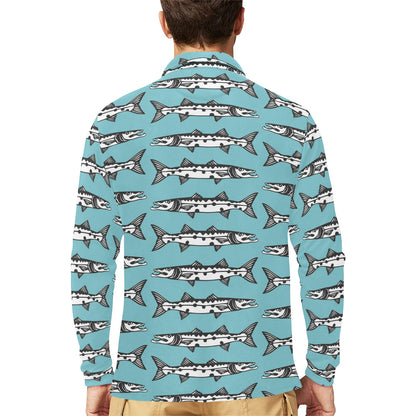 Barracuda Pattern Print Design 03 Long Sleeve Polo Shirt For Men's