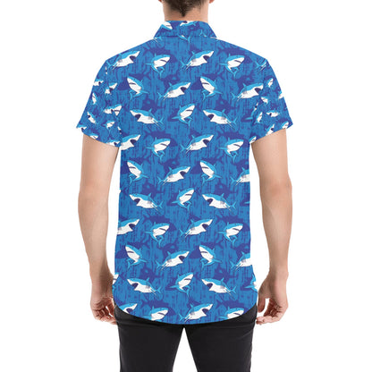 Shark Print Design LKS308 Men Short Sleeve Button Up Shirt