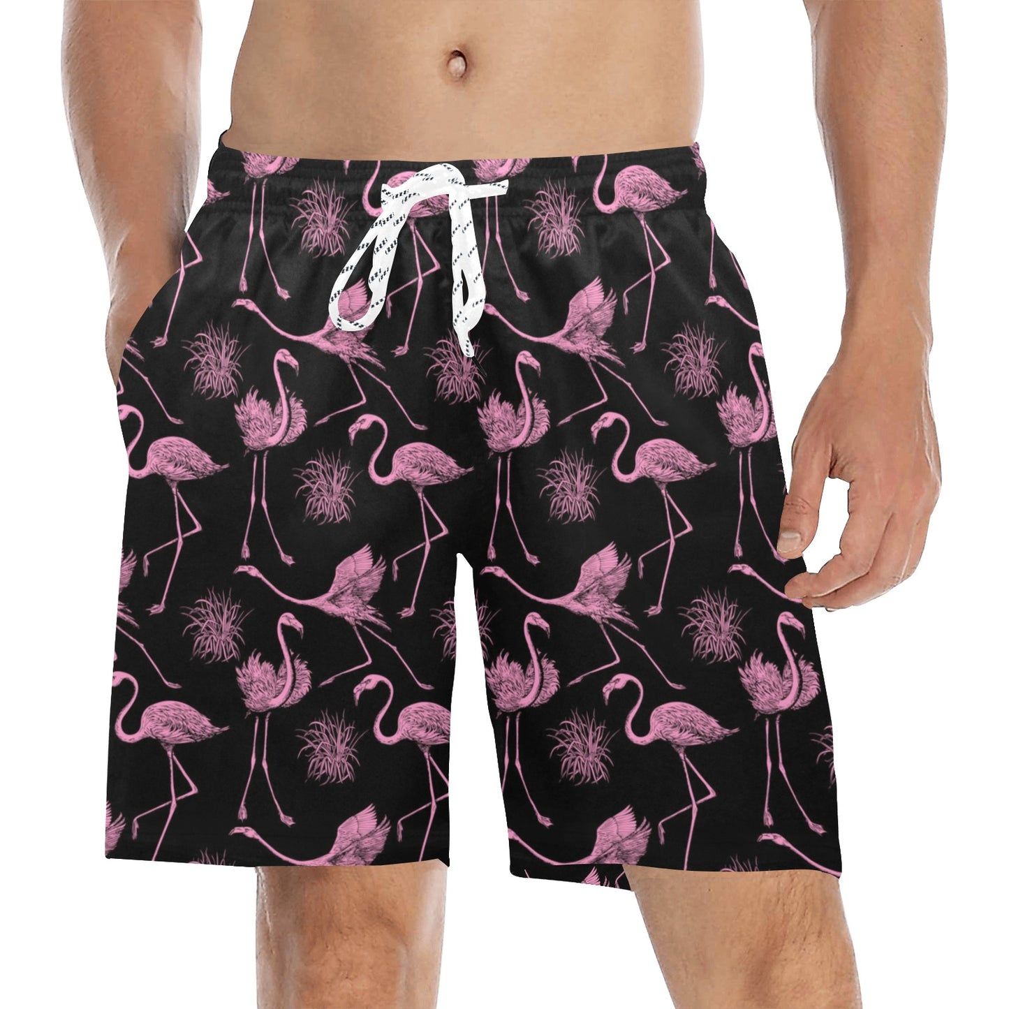 Flamingo Pink Print Pattern Men's Swim Trunks Beach Shorts