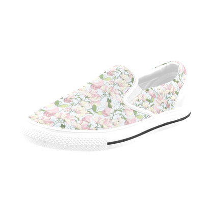 Sweet Pea Print Design LKS304 White Slip Ons Canvas Women's Shoes