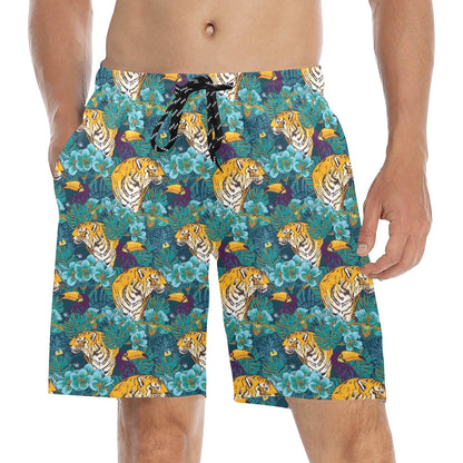 Tiger Tropical Print Design LKS301 Men's Swim Trunks Beach Shorts