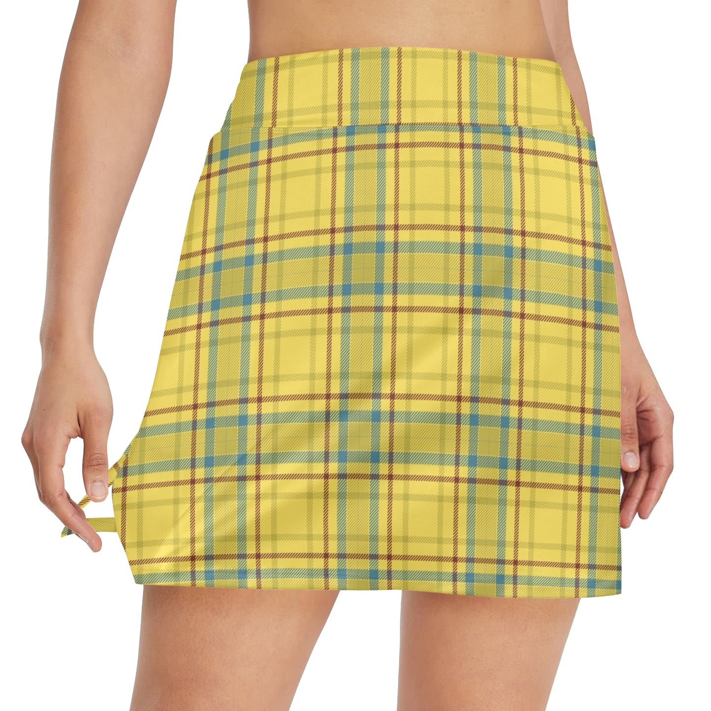 Tartan Yellow Print Design LKS301 17" Golf & Pickleball Skort with Pockets