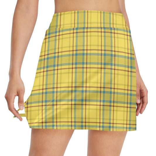 Tartan Yellow Print Design LKS301 17" Golf & Pickleball Skort with Pockets