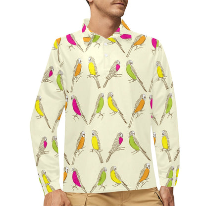 Parakeet Pattern Print Design A01 Long Sleeve Polo Shirt For Men's
