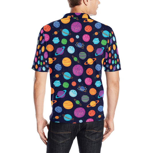 Planet Multicolor Print Design LKS302 Men Polo Shirt