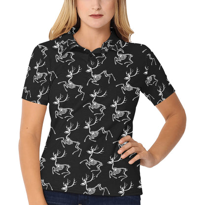 Deer Skeleton Print Pattern Women's Polo Shirt