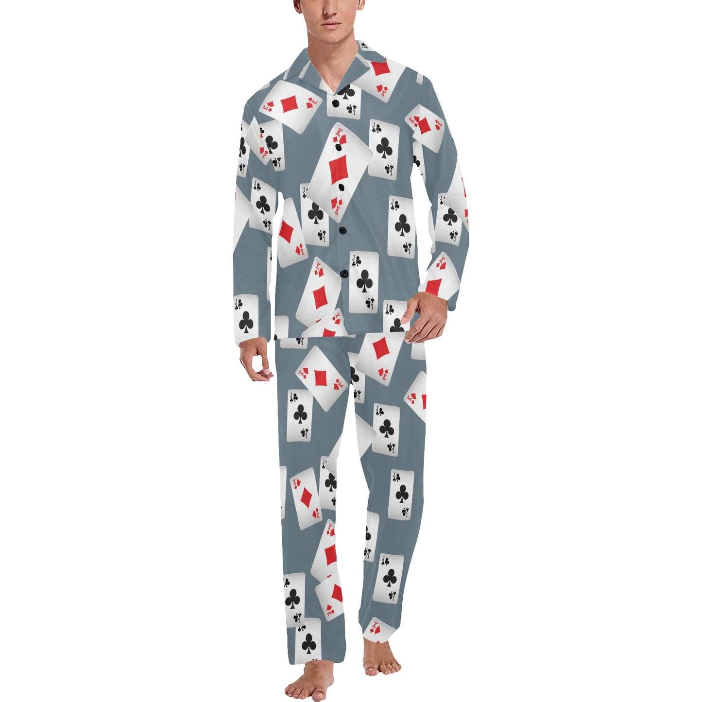 Poker Cards Pattern Print Design A05 Men's Long Pajama Set